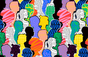 Colorful diverse people crowd seamless pattern stock illustration