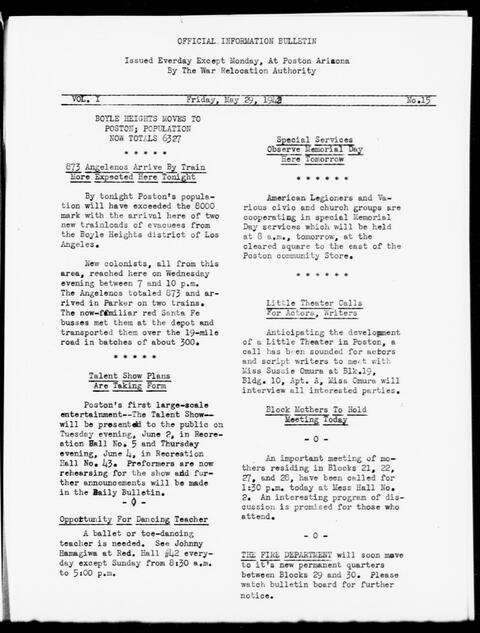 Official information bulletin (Poston, Arizona), May 29, 1942.